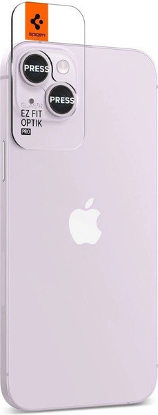 Изображение товара Защитное стекло для камеры телефона Spigen Optik Ez Fit Camera Pr. iPhone 14/14 Plus/15/15 Plus / AGL05603 (2шт, фиолетовый)