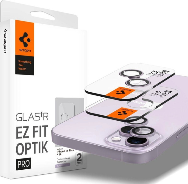 Изображение товара Защитное стекло для камеры телефона Spigen Optik Ez Fit Camera Pr. iPhone 14/14 Plus/15/15 Plus / AGL05603 (2шт, фиолетовый)