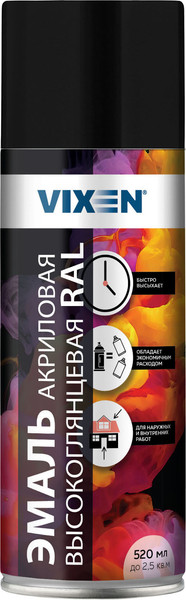 Изображение товара Эмаль Vixen Акриловая высокоглянцевая VX69005 (520мл, черный янтарь RAL 9005)
