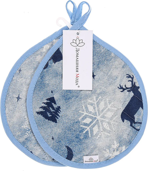 Изображение товара Набор прихваток Домашняя мода Север Капелька 20х15.5 (2шт, голубой)