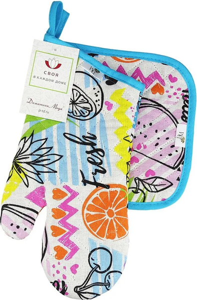 Изображение товара Набор прихваток Домашняя мода ФрешФут б/з Варежка 15х30 + прихватка 20х20 (2шт)