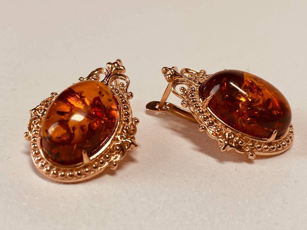 Изображение товара Серьги Wolves Царский подарок Янтарь Позолота 24к 1474