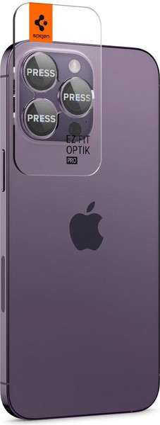 Изображение товара Набор защитных стекол для телефона Spigen Optik Ez Fit Camera Pr. iPhone 14 Pro/14 Pro Max / AGL05597 (2шт, темно-фиолетовый)