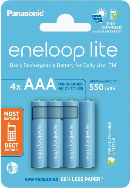 Изображение товара Комплект аккумуляторов Panasonic Eneloop Lite AAA 550mAh BL4 / BK-4LCCE/4CP (4шт)
