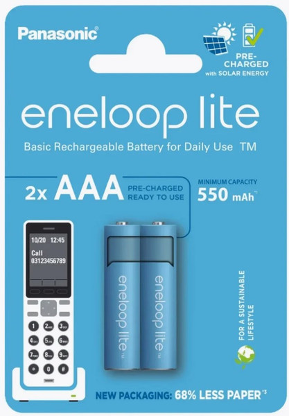 Изображение товара Комплект аккумуляторов Panasonic Eneloop Lite AAA 550mAh BL2 / BK-4LCCE/2BE (2шт)