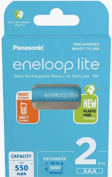 Изображение товара Комплект аккумуляторов Panasonic Eneloop Lite AAA 550mAh BL2 / BK-4LCCE/2CP (2шт)