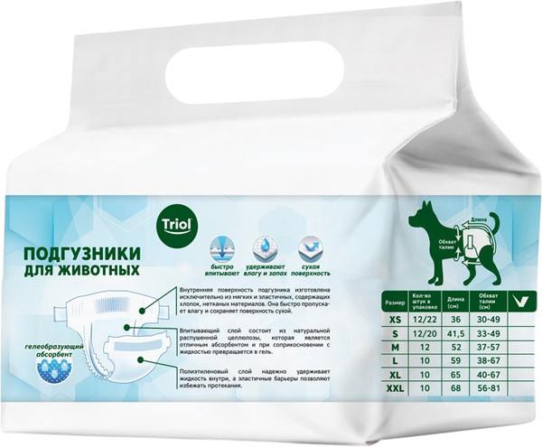 Изображение товара Подгузники для животных Triol Hygiene / 10541012 (S, 12шт)