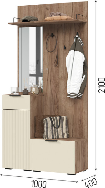 Изображение товара Секция в прихожую Стендмебель Соната ПР 01 (моно керамика/дуб крафт табачный)