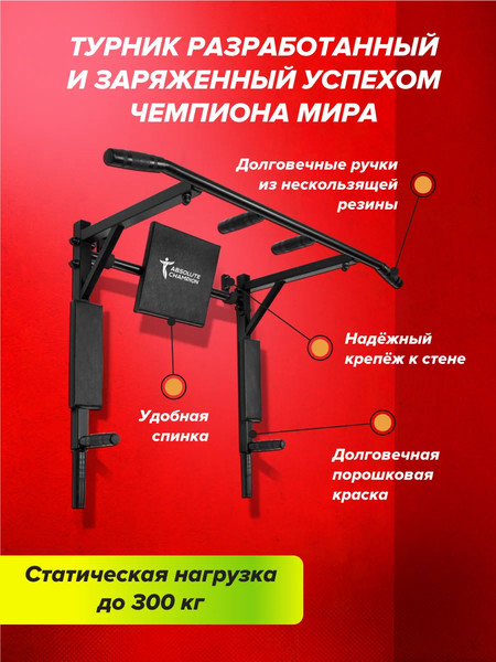 Изображение товара Турник Absolute Champion Триумф Лайт / АЧ 10294 (черный с черными ручками)