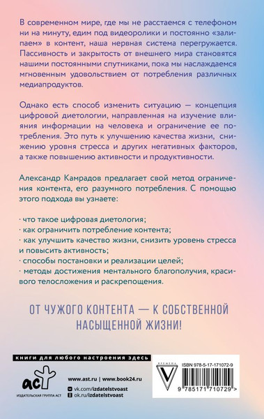 Изображение товара Книга АСТ Ментальное здоровье через контент-диету, твердая обложка (Камрадов Александр)