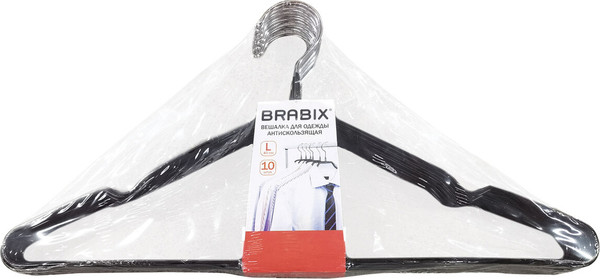 Изображение товара Набор металлических вешалок-плечиков Brabix Premium / 608467 (10шт, черный)