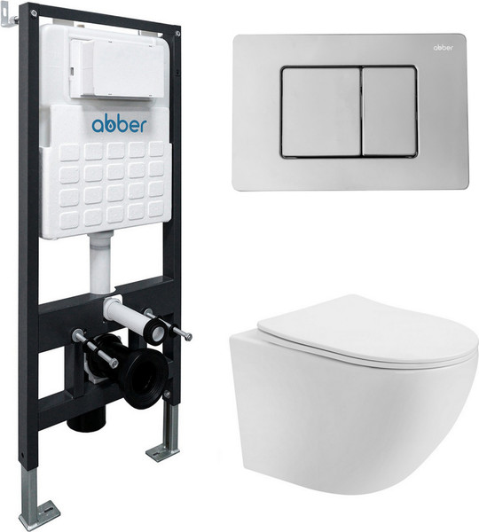 Изображение товара Унитаз подвесной с инсталляцией Abber Bequem AC1100T-AC0105-AC0120 (с кнопкой смыва)