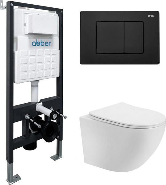Изображение товара Унитаз подвесной с инсталляцией Abber Bequem AC1100T-AC0105-AC0120MB (с кнопкой смыва)