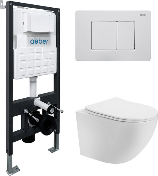 Изображение товара Унитаз подвесной с инсталляцией Abber Bequem AC1100T-AC0105-AC0120MW (с кнопкой смыва)