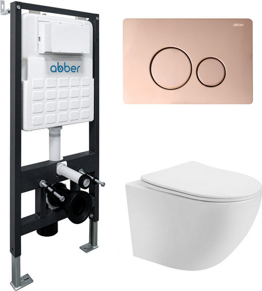 Изображение товара Унитаз подвесной с инсталляцией Abber Bequem AC1100T-AC0105-AC0121RG (с кнопкой смыва)