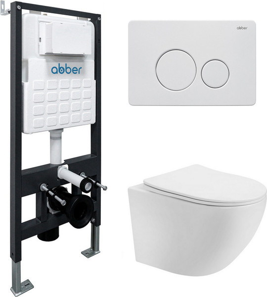Изображение товара Унитаз подвесной с инсталляцией Abber Bequem AC1100T-AC0105-AC0121MW (с кнопкой смыва)