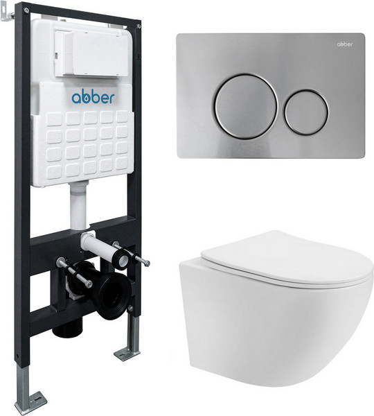 Изображение товара Унитаз подвесной с инсталляцией Abber Bequem AC1100T-AC0105-AC0121MCH (с кнопкой смыва)