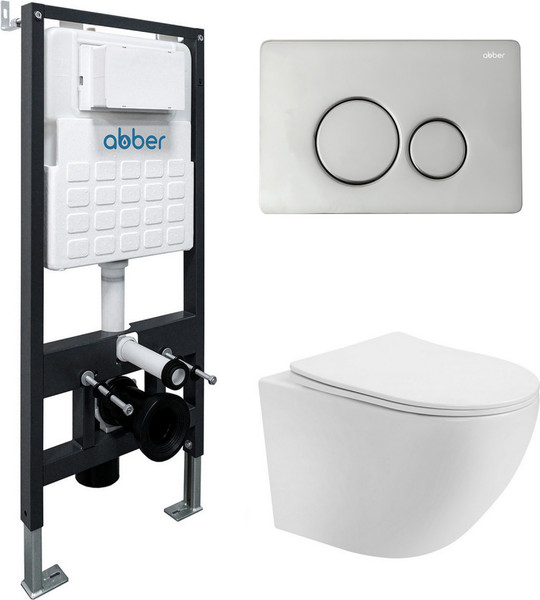Изображение товара Унитаз подвесной с инсталляцией Abber Bequem AC1100T-AC0105-AC0121 (с кнопкой смыва)