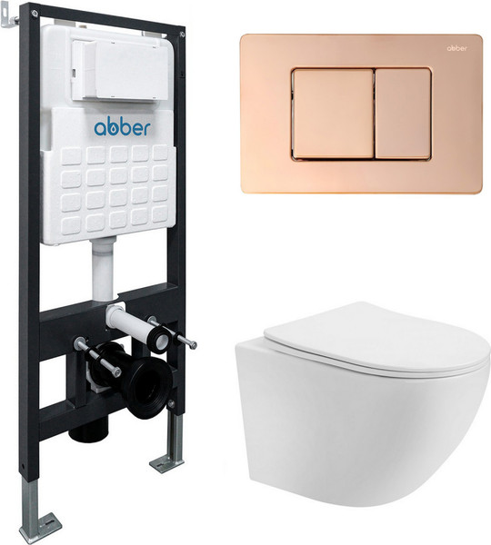Изображение товара Унитаз подвесной с инсталляцией Abber Bequem AC1100T-AC0105-AC0120RG (с кнопкой смыва)