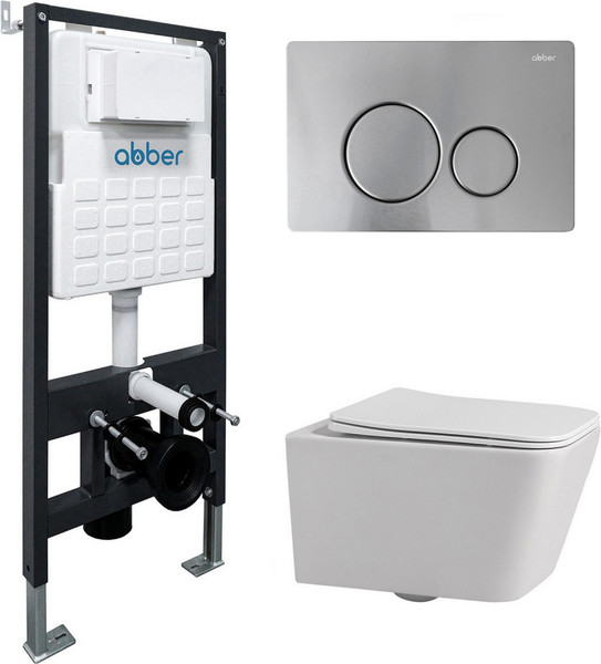 Изображение товара Унитаз подвесной с инсталляцией Abber Rechteck AC1201-AC0105-AC0121MCH (с кнопкой смыва)