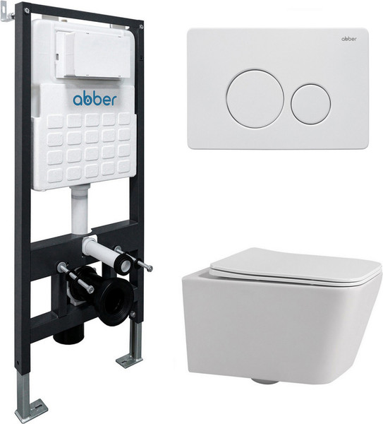 Изображение товара Унитаз подвесной с инсталляцией Abber Rechteck AC1201-AC0105-AC0121MW (с кнопкой смыва)