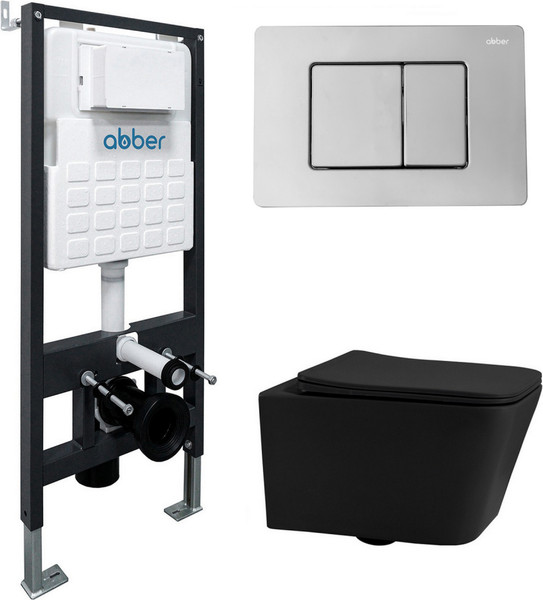 Изображение товара Унитаз подвесной с инсталляцией Abber Rechteck AC1201MB-AC0105-AC0120 (с кнопкой смыва)