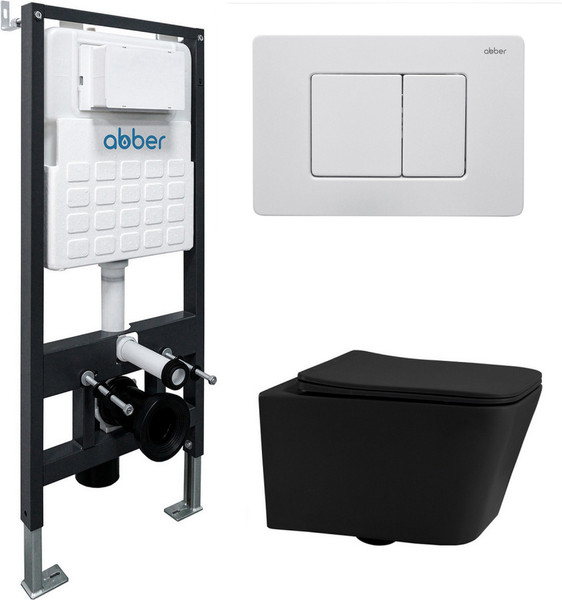 Изображение товара Унитаз подвесной с инсталляцией Abber Rechteck AC1201MB-AC0105-AC0120MW (с кнопкой смыва)