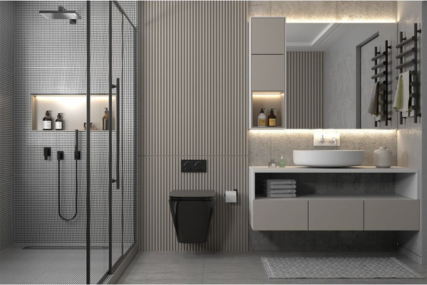 Изображение товара Унитаз подвесной с инсталляцией Abber Rechteck AC1201MB-AC0105-AC0120RG (с кнопкой смыва)