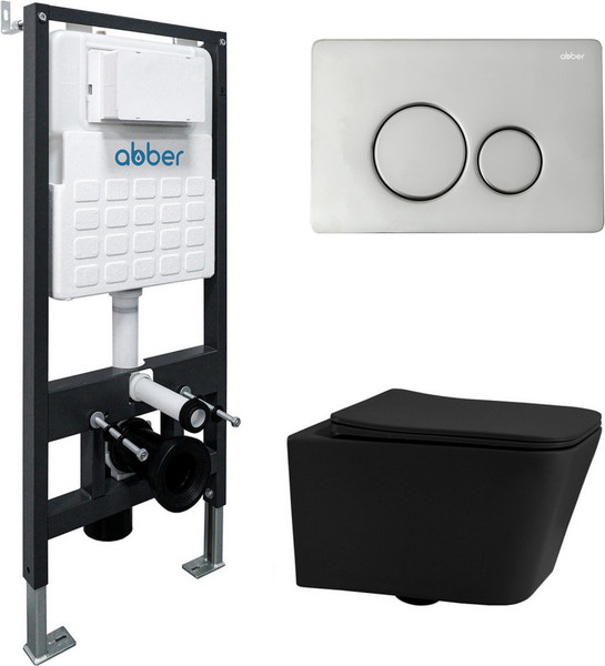 Изображение товара Унитаз подвесной с инсталляцией Abber Rechteck AC1201MB-AC0105-AC0121 (с кнопкой смыва)