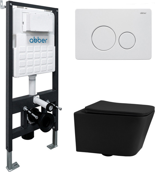 Изображение товара Унитаз подвесной с инсталляцией Abber Rechteck AC1201MB-AC0105-AC0121MW (с кнопкой смыва)