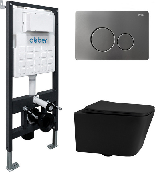 Изображение товара Унитаз подвесной с инсталляцией Abber Rechteck AC1201MB-AC0105-AC0121MCH (с кнопкой смыва)