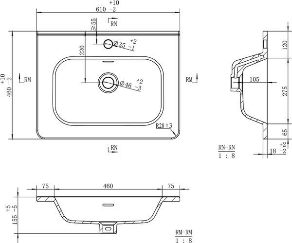 Изображение товара Тумба с умывальником Brevita Riva 60 / RIV-07060-0102Я+B-OND060-01