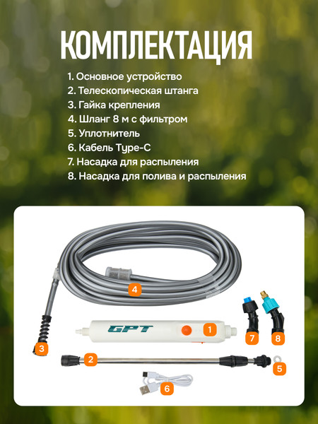 Изображение товара Опрыскиватель аккумуляторный GPT Storm Gun WB-SG3 (белый)