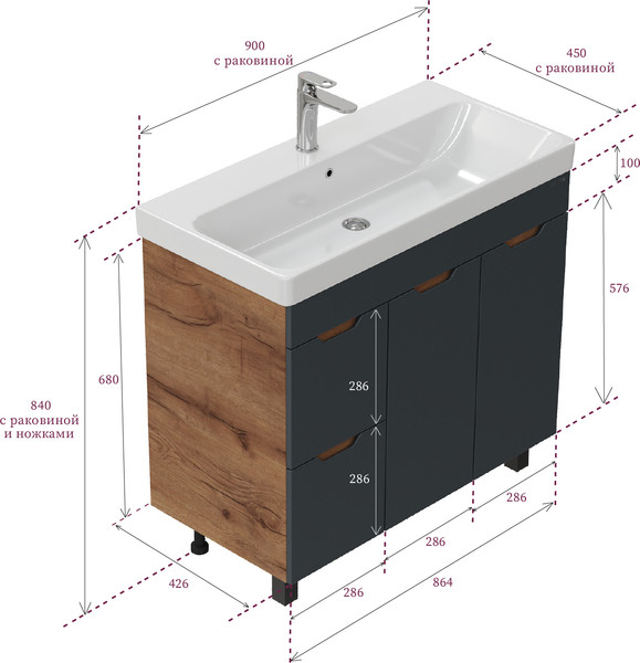 Изображение товара Тумба под умывальник Onika Айленд 90 (109032)