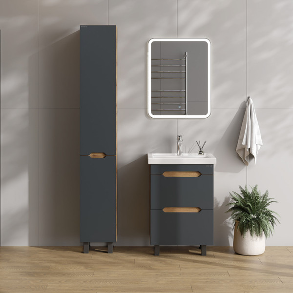 Изображение товара Шкаф-пенал для ванной Onika Айленд 30 / 403084 (графит/дуб крафт золотой)