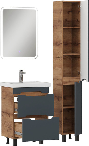 Изображение товара Шкаф-пенал для ванной Onika Айленд 30 / 403084 (графит/дуб крафт золотой)