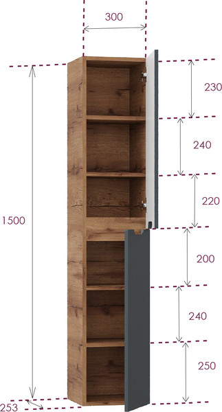 Изображение товара Шкаф-пенал для ванной Onika Айленд 30 / 403085 (графит/дуб крафт золотой)
