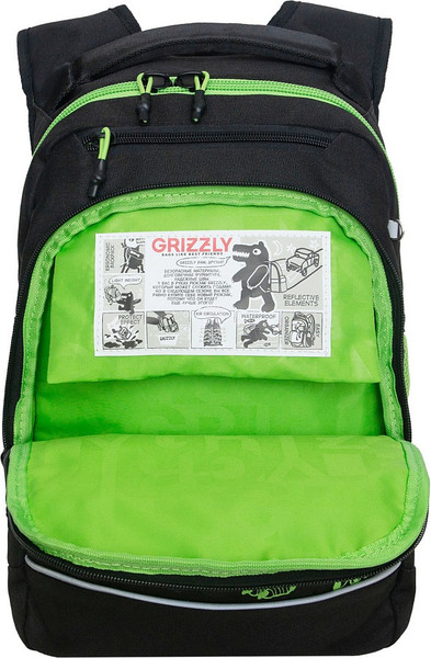 Изображение товара Школьный рюкзак Grizzly RB-450-3f (черный/салатовый)