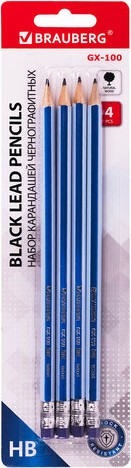 Изображение товара Набор простых карандашей Brauberg GX-100 / 181721 (4шт)