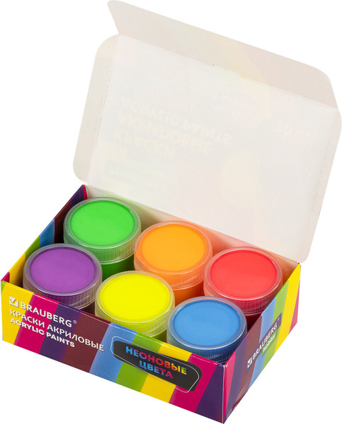 Изображение товара Акриловые краски Brauberg Hobby. Неоновые / 192438 (6цв)