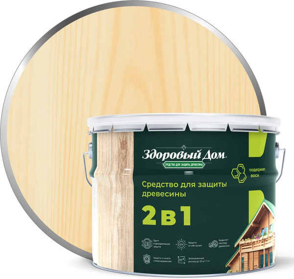 Изображение товара Защитно-декоративный состав Здоровый дом 2в1 Бесцветный (9л)