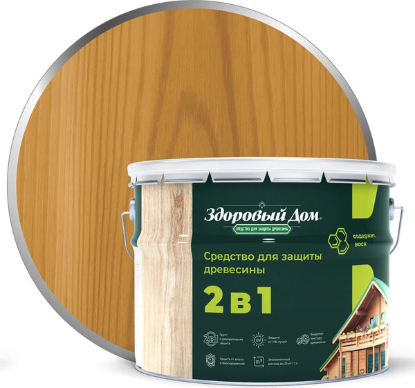 Изображение товара Защитно-декоративный состав Здоровый дом 2в1 Дуб (9л)