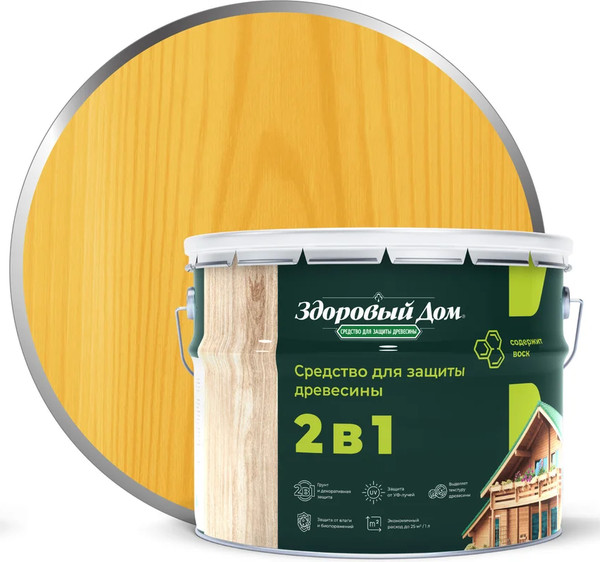 Изображение товара Защитно-декоративный состав Здоровый дом 2в1 Сосна (9л)