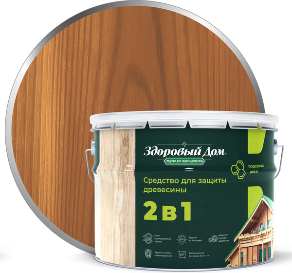 Изображение товара Защитно-декоративный состав Здоровый дом 2в1 Орех (9л)