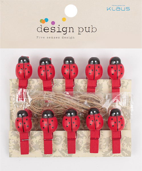 Изображение товара Набор прищепок декоративных Darvish Божья коровка / DV-H-1795-1 (10шт, красный)