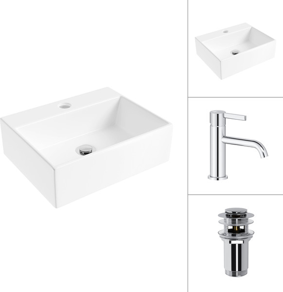 Изображение товара Умывальник со смесителем Lauter 21344 + Velvet 21СК696С с донным клапаном 21190CH (хром)