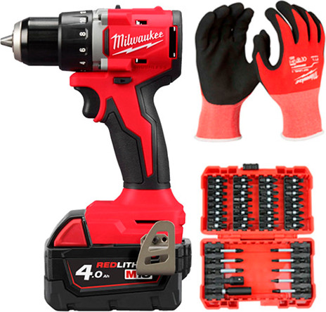 Изображение товара Аккумуляторная дрель-шуруповерт Milwaukee M18 BLDDRC-402C+Набор бит+Перчатки1 / 4933492834P1742F