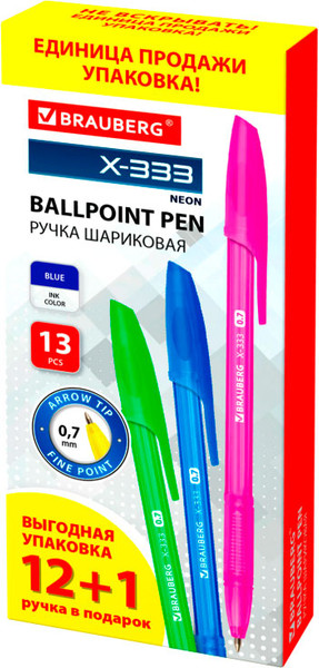 Изображение товара Набор шариковых ручек Brauberg X-333 Neon / 144250 (13шт, синий)