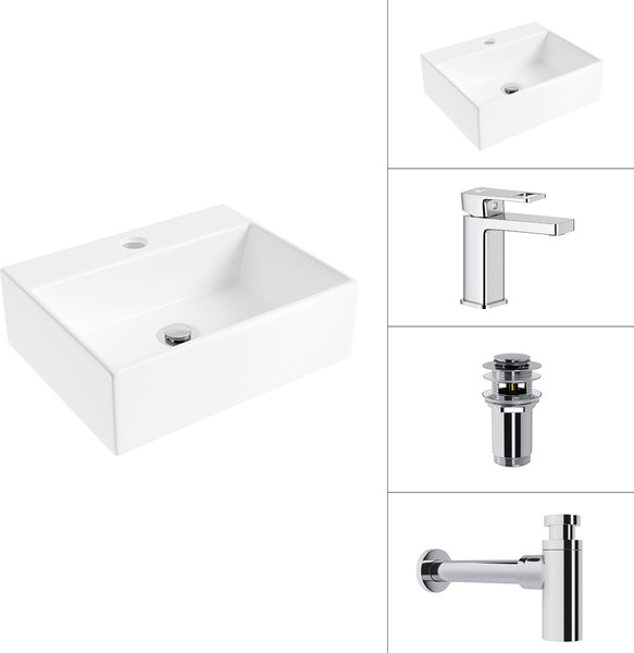 Изображение товара Умывальник со смесителем Lauter 21344 + Cascade 21СК655C + сифон 21635CH + донный клапан 21190CH (хром)