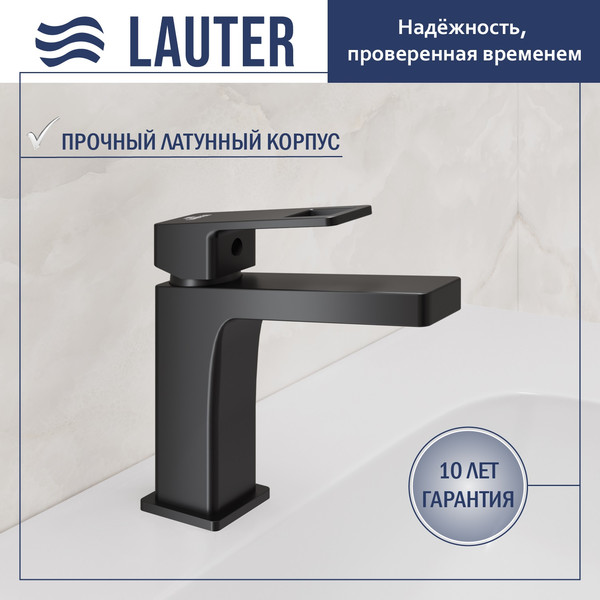 Изображение товара Умывальник со смесителем Lauter 21344 + Cascade 21СК655BS с донным клапаном 21190B (черный матовый)